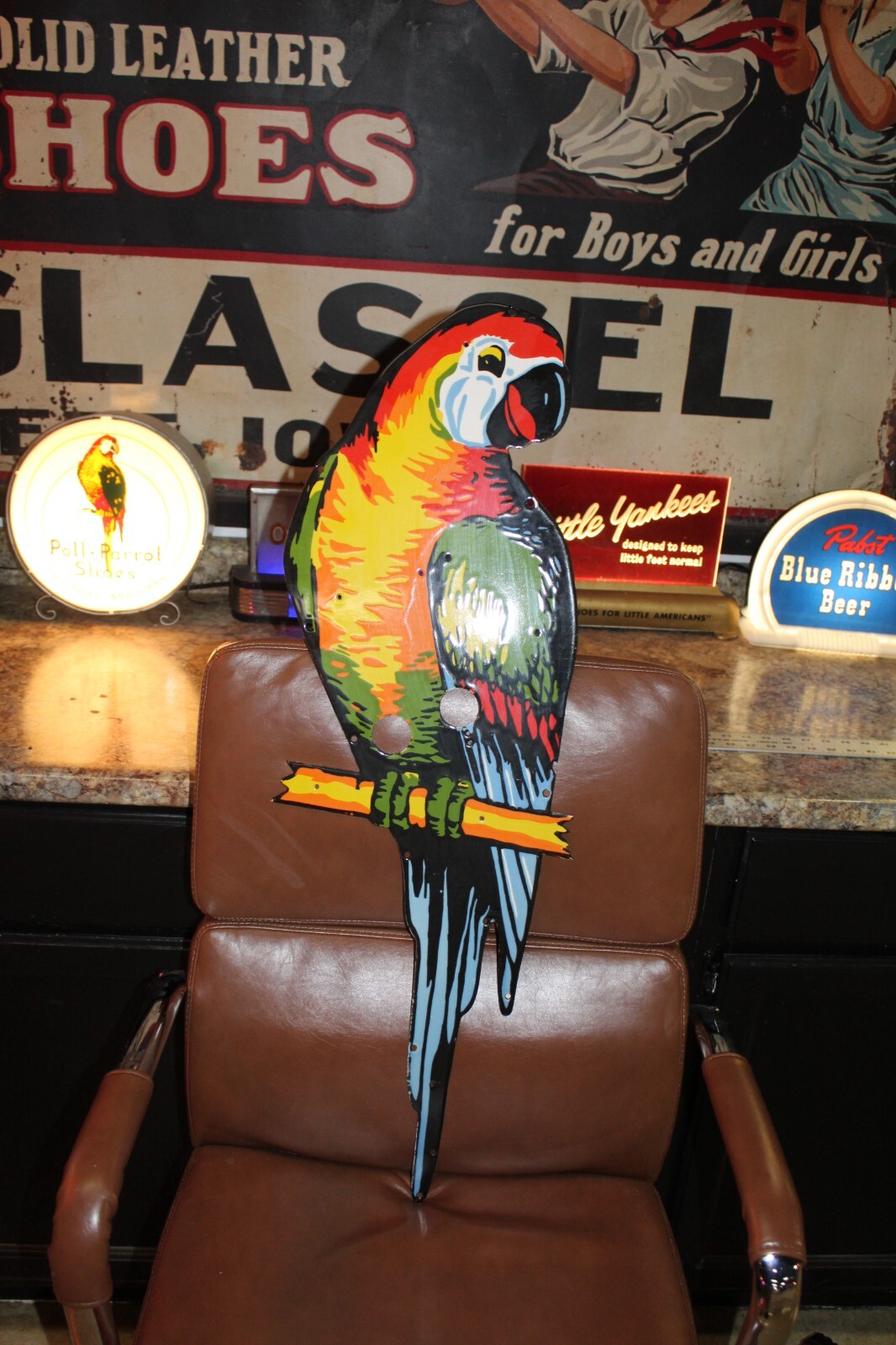 RARE POLL PARROT SHOE DEALER PORCELAIN METAL NEON SIGN SKIN TROPICAL TIKI BAR 66