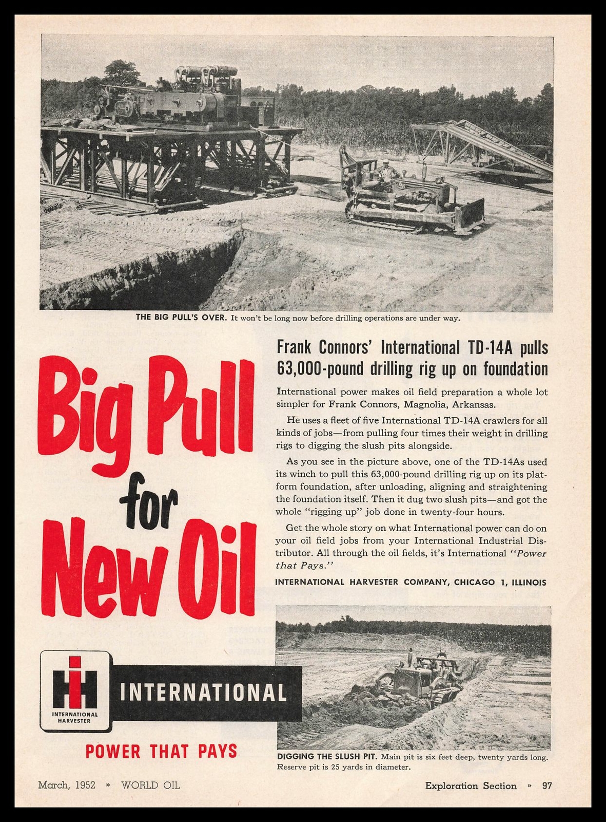 1952 International Harvester Crawler Oil Rig Magnolia Arkansas Photo Print Ad