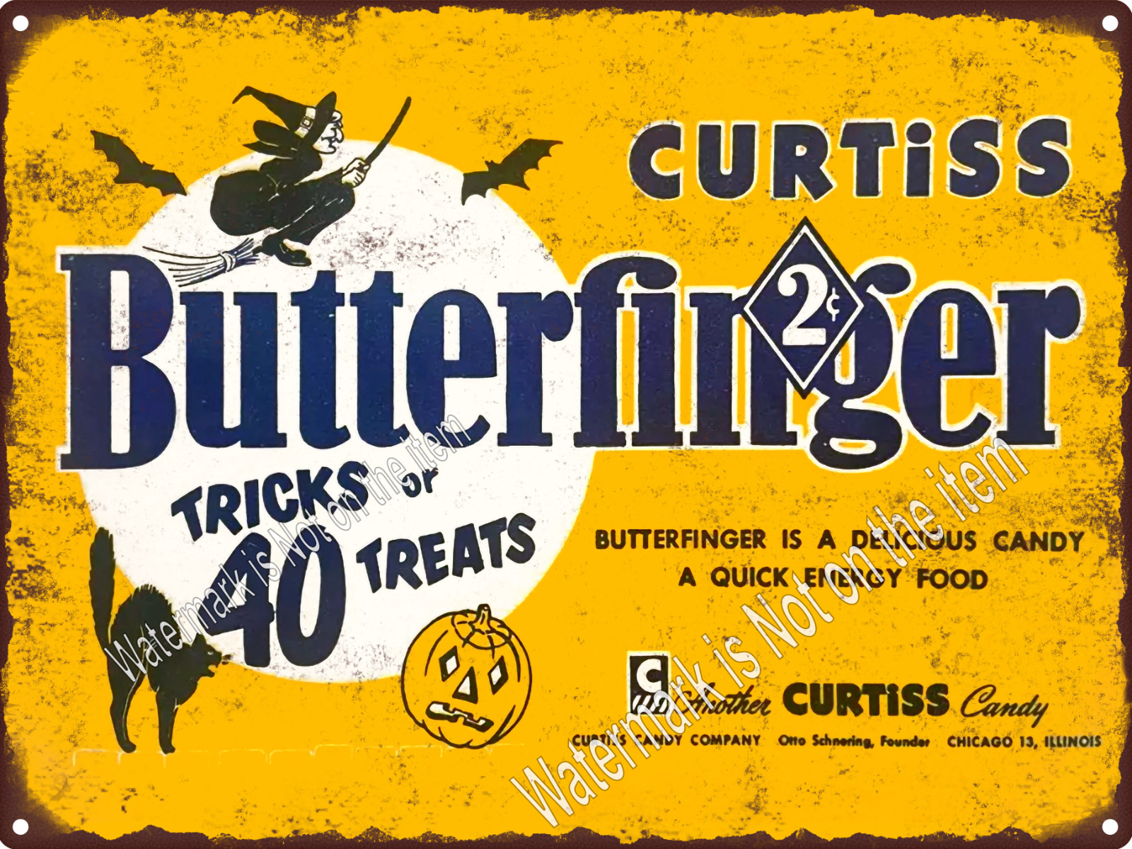 Butterfinger Halloween Candy Witch JOL Black Cat Moon Metal Sign 9×12″ A1003