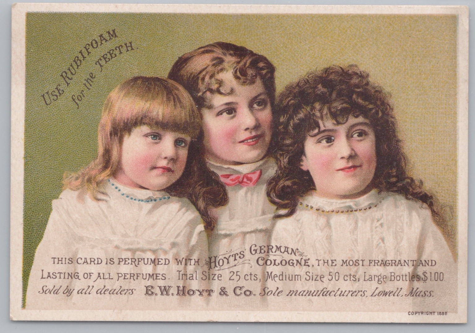 Victorian Trade Card E.W. Hoyt Rubifoam Toothpaste & Cologne Ad 1888