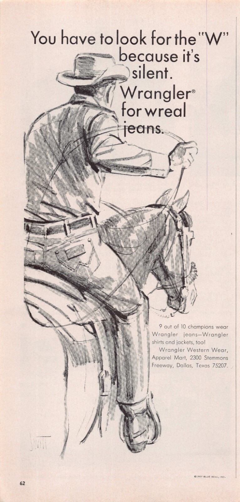 Wrangler Real 9 out of 10 Champions Wear Wrangler Jeans Vtg Magazine Print Ad