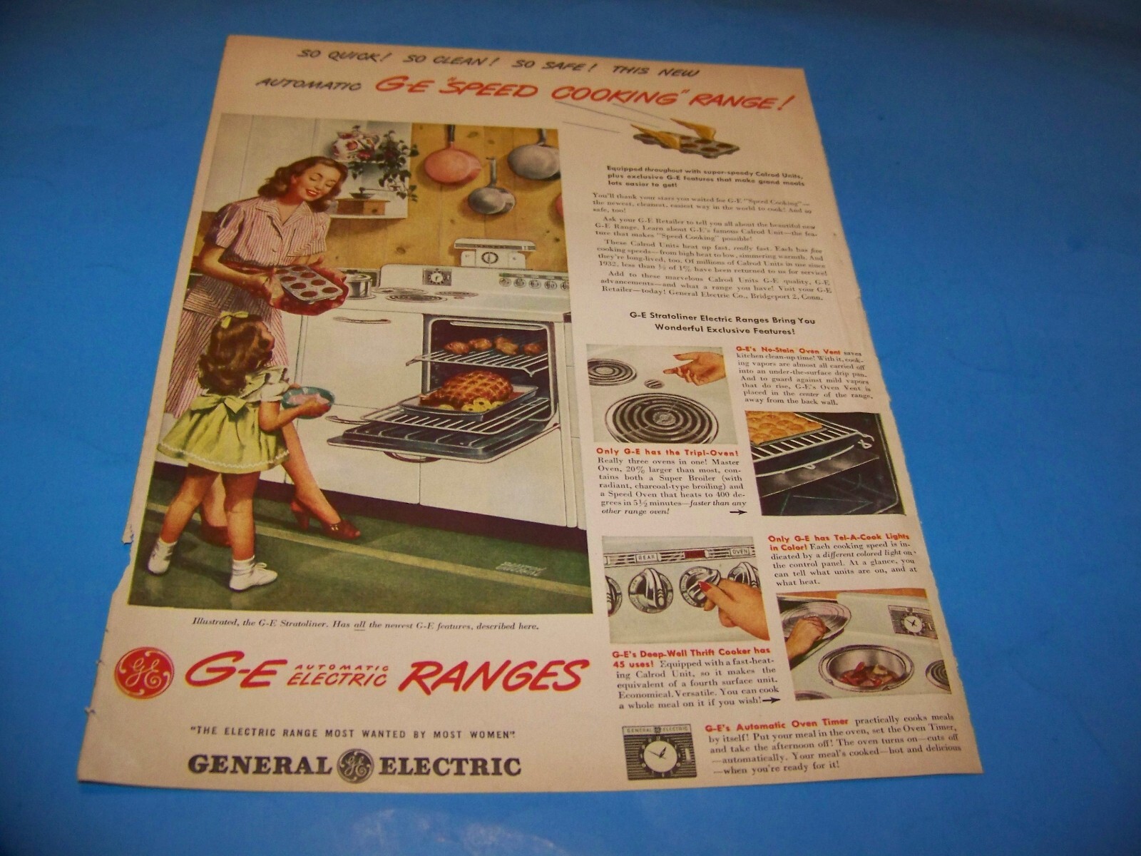 G.E. Electric Ranges / Mengel Furniture Original Print Ad from Magazine 1946