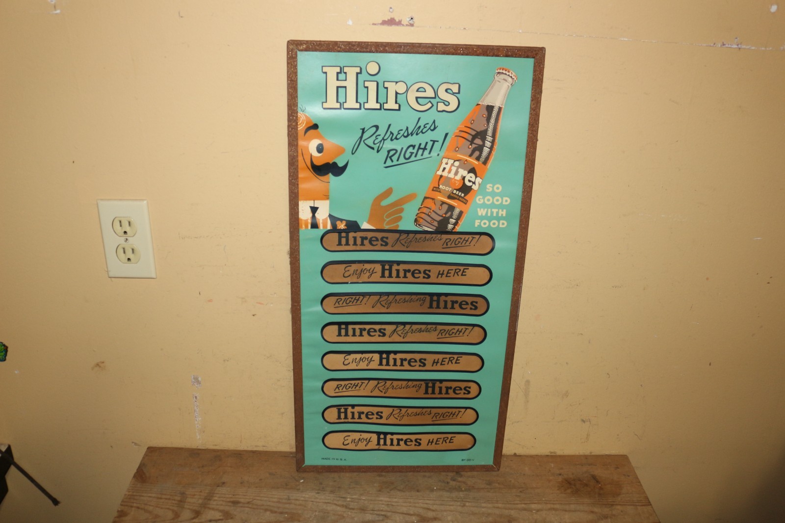 Rare Vintage 1940’s Hires Root Beer Soda Pop Restaurant Menu Board 12″x24″ Sign