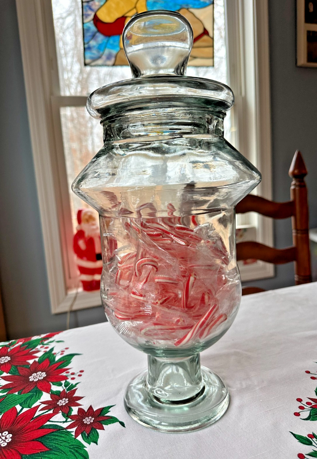 Antique 15″ Glass Drugstore Candy Store Counter Jar w Original Lid, Wavy Glass