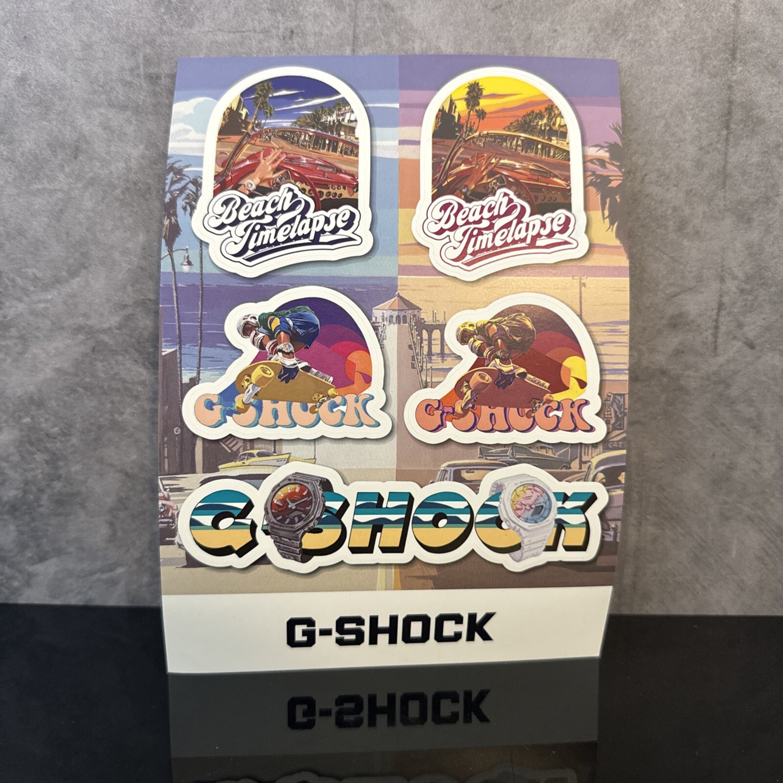 Beach Timelapse Novelty G-Shock Promotion Item 5x Stickers on 1x Sheet US-Seller