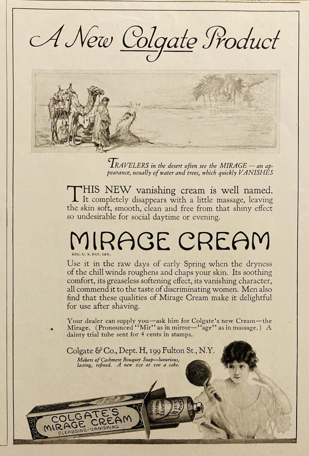 1917 AD.(N27)~COLGATE CO. FULTON ST. NYC. COLGATE’S MIRAGE FACE CREAM