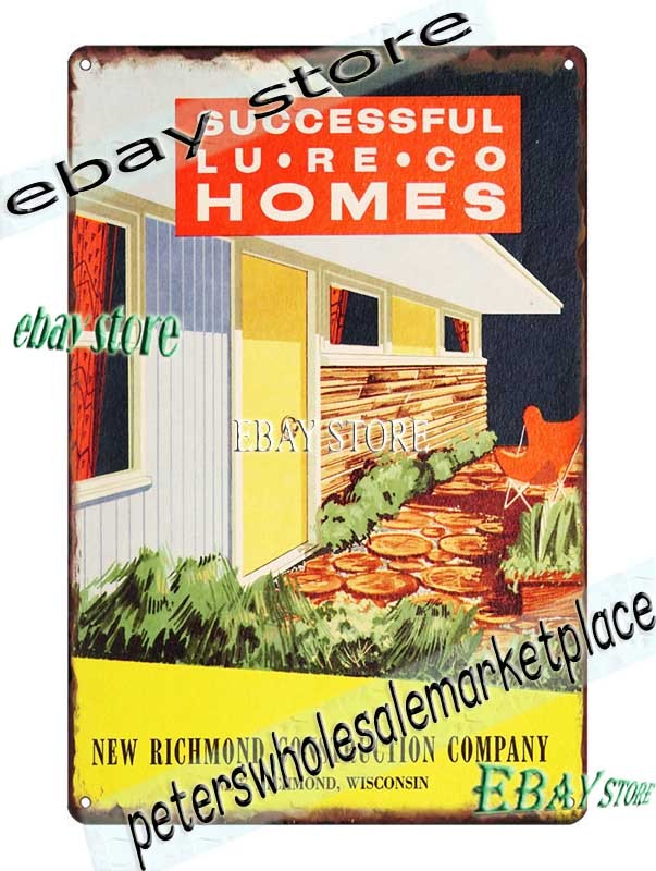 1957 Successful Homes Residential House Plans Builder Tin Sign living room
