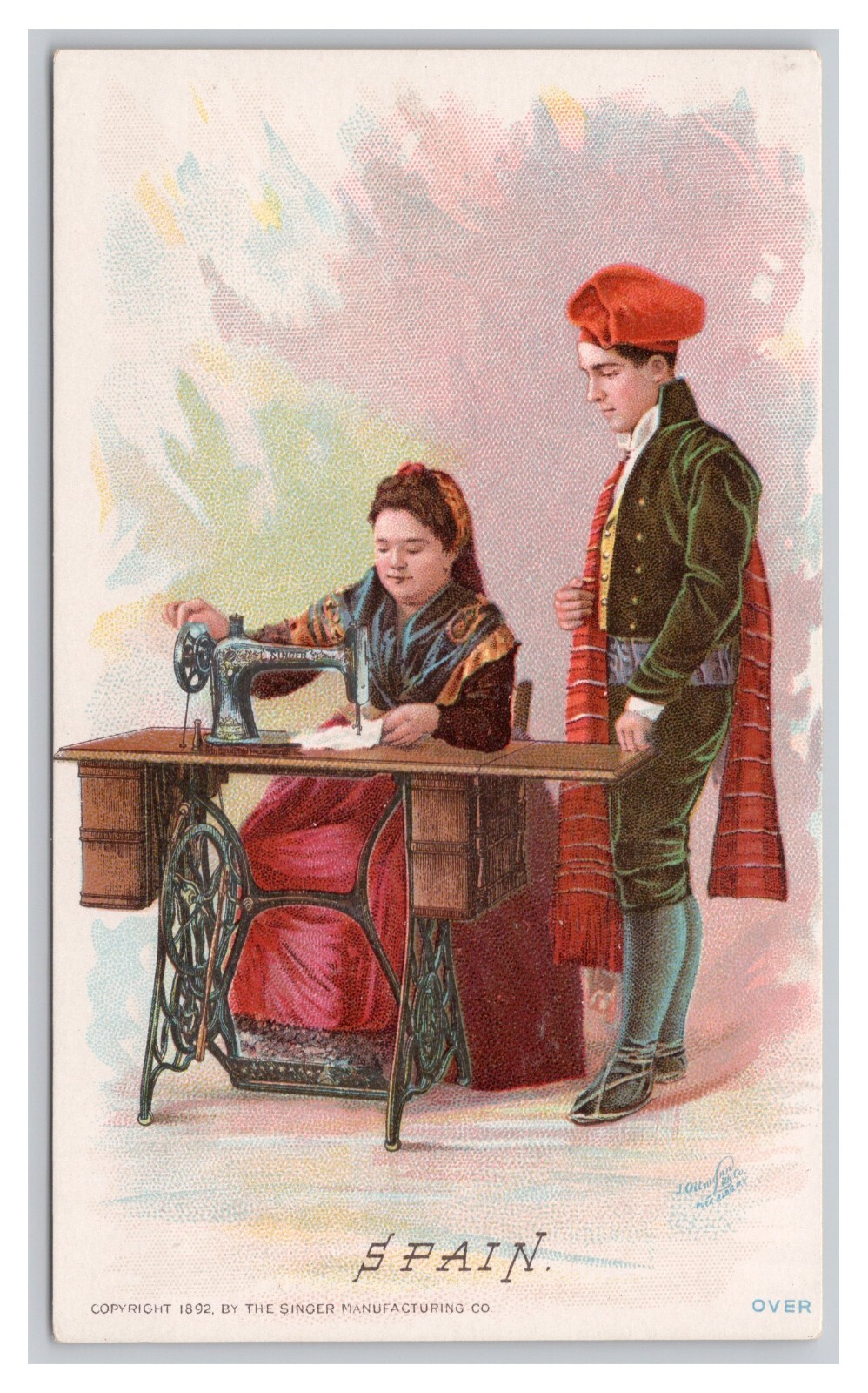 The Singer Manufacturing Co. SPAIN Vintage ©1892 Advertising Trade Card