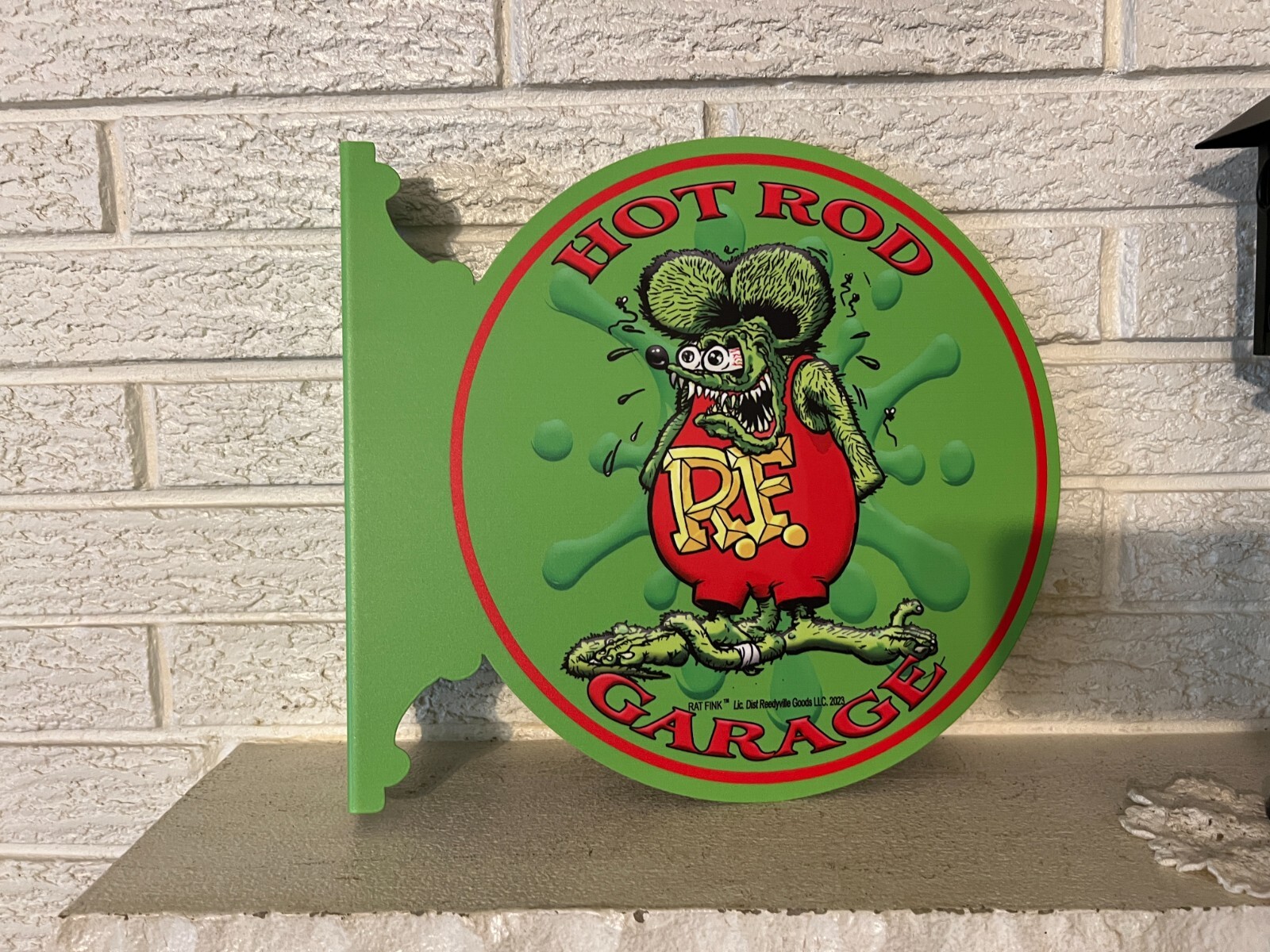 Rat Fink Cut Out FLanged Steel Sign Ed Big Daddy Roth Hot Rod Double sided