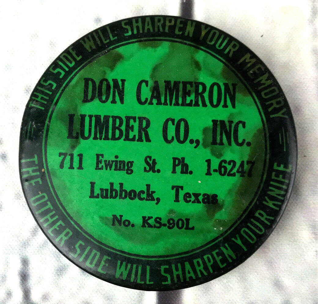 Advertising Pocket Sharpener Sharpening Stone Don Cameron Lumber Co Lubbock TX