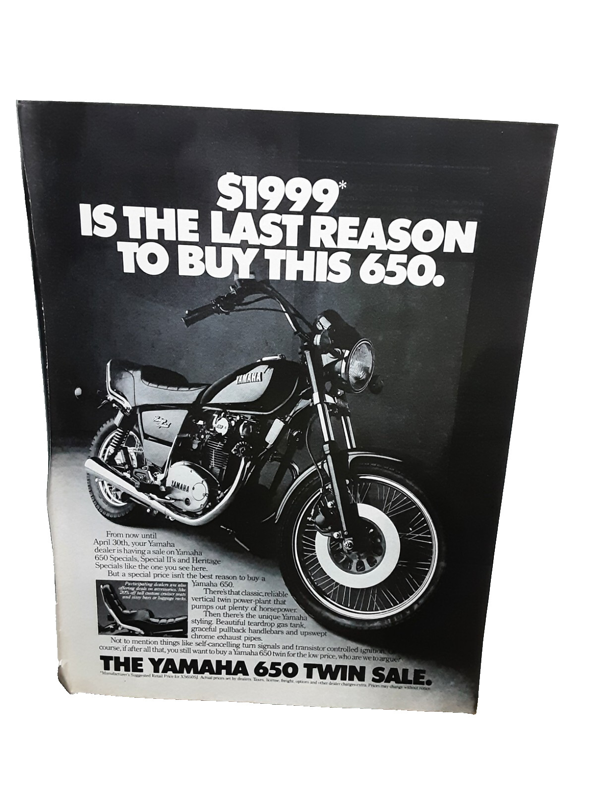 1982 Yamaha 650 Twin Motorcycle Original Print Ad