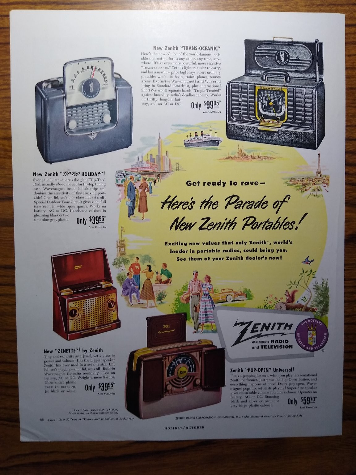 Zenith Portable Radio Ad Print 1949 TRANS-OCEANIC “Parade”