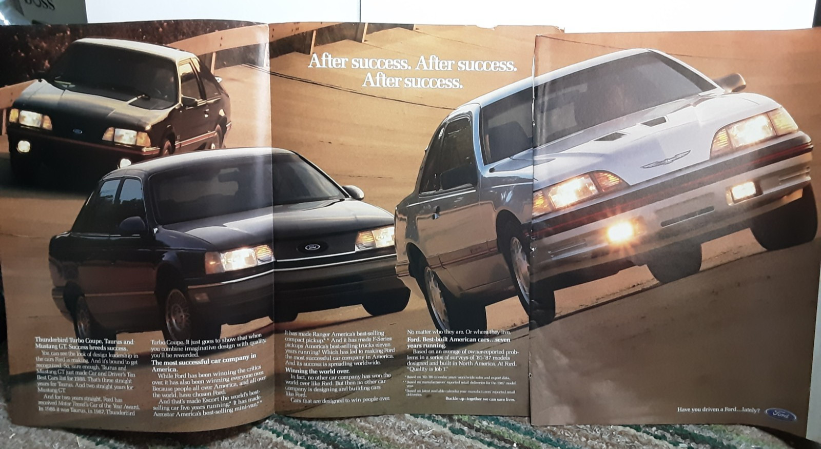 1987 1988 Ford Mustang GT – Taurus – Thunderbird Turbo Print Ad Vintage