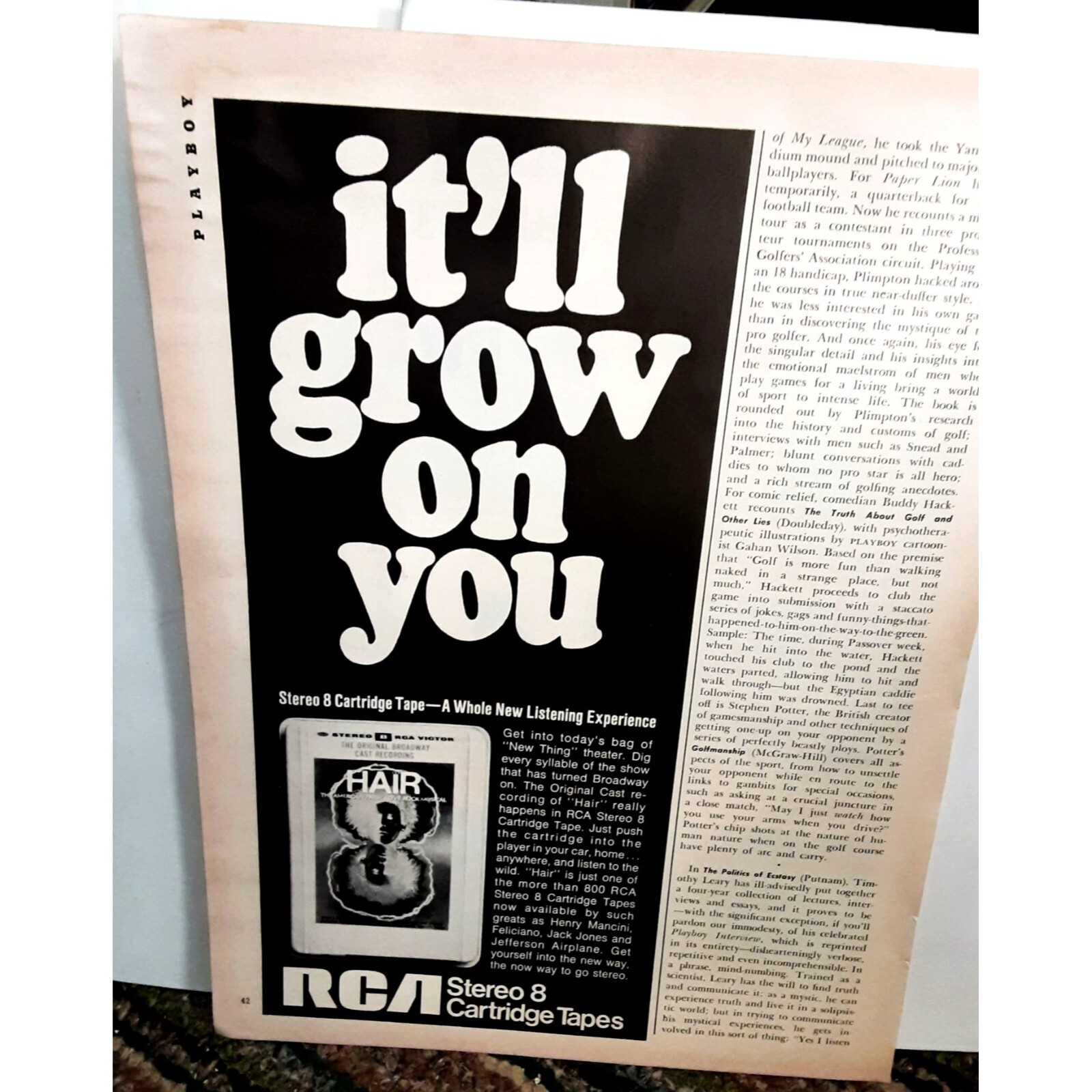 1968 HAIR RCA 8 Track Tape It’ll Grow On You Vintage Print Ad 60s Original