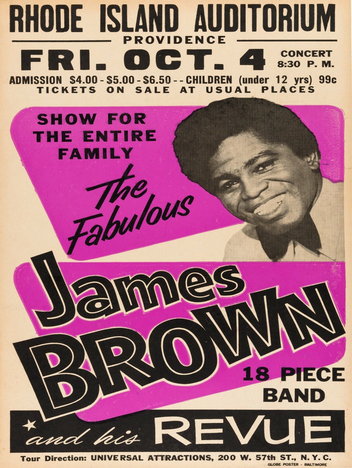 1968 James Brown Concert Poster Style NEW Metal Sign: Rhode Island Auditorium