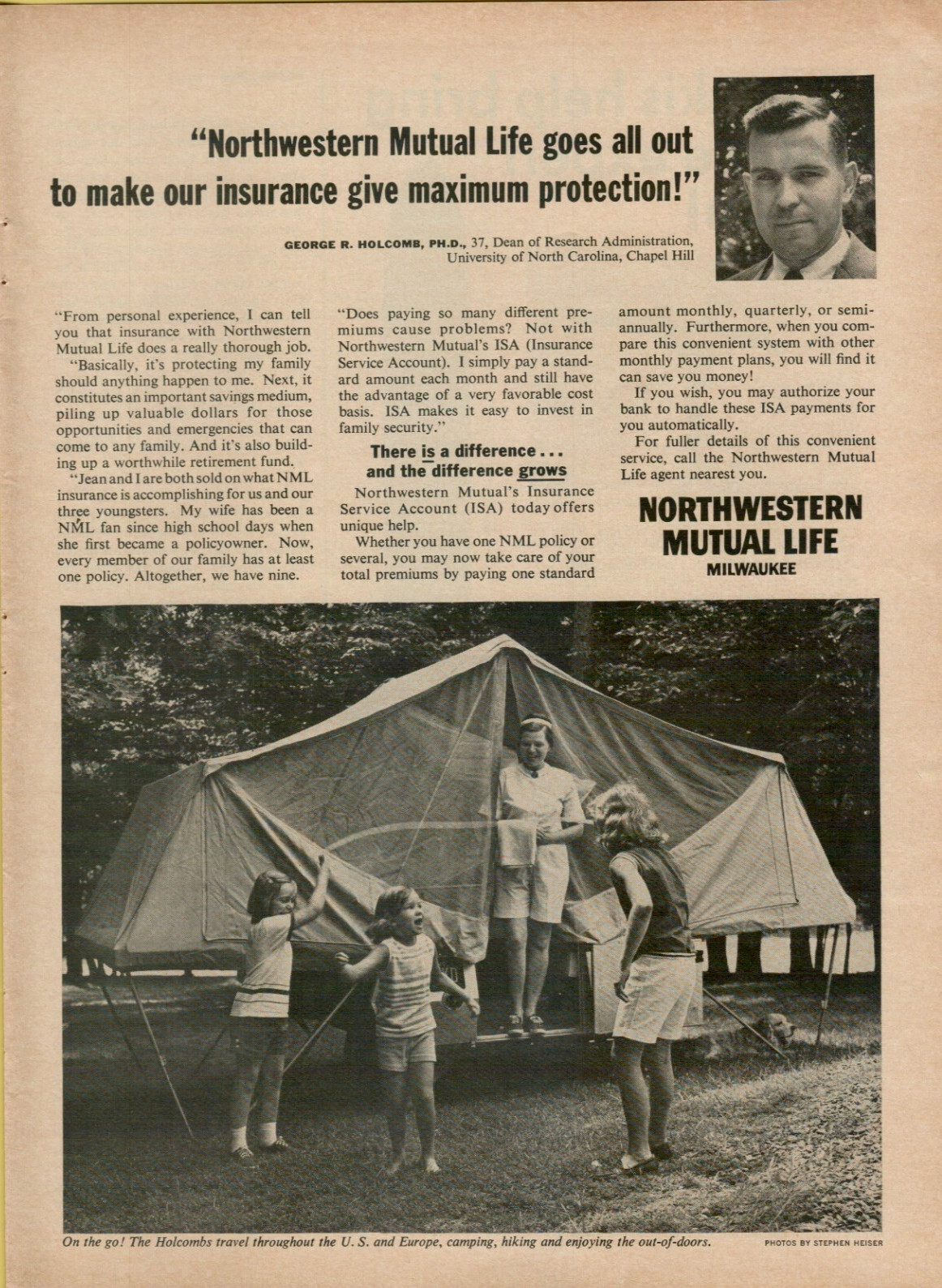 1965 Northwestern Mutual Life Insurance Family Camping Trip VINTAGE PRINT AD