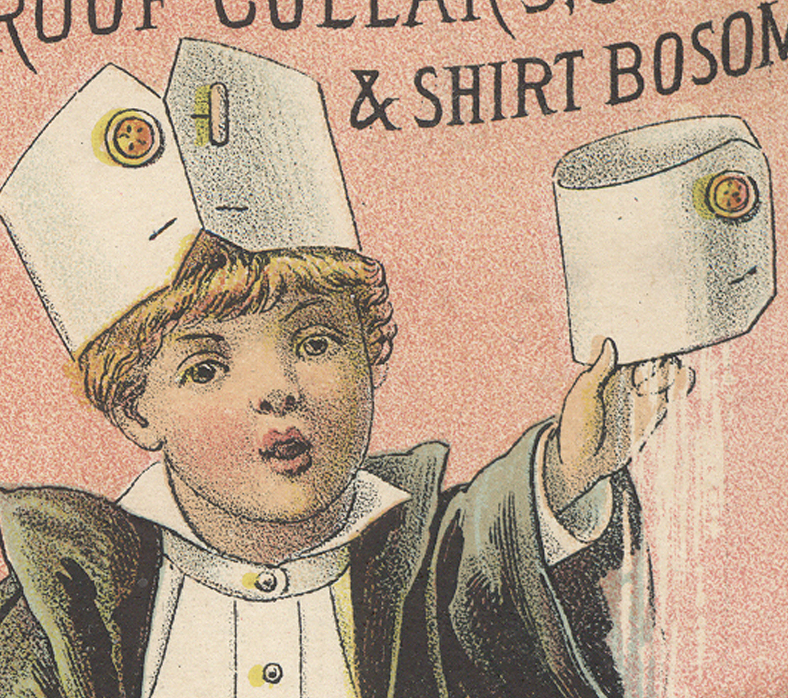 1880’s CELLULOID WATERPROOF COLLARS, CUFFS & SHIRT BOSOM’S TRADE CARD, V290