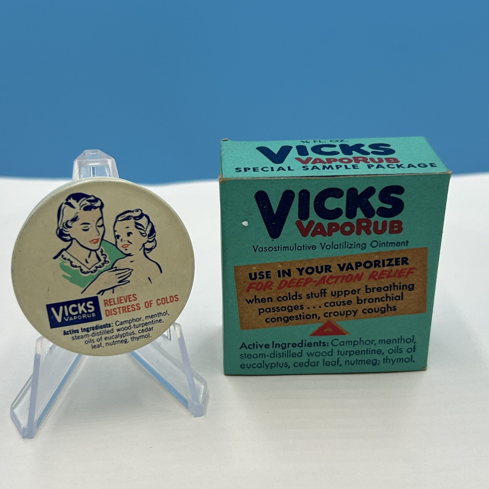 Vintage Vicks Vaporub 1955 Mother Child 3/8 Fl Oz Sample NOS Prop Collectible