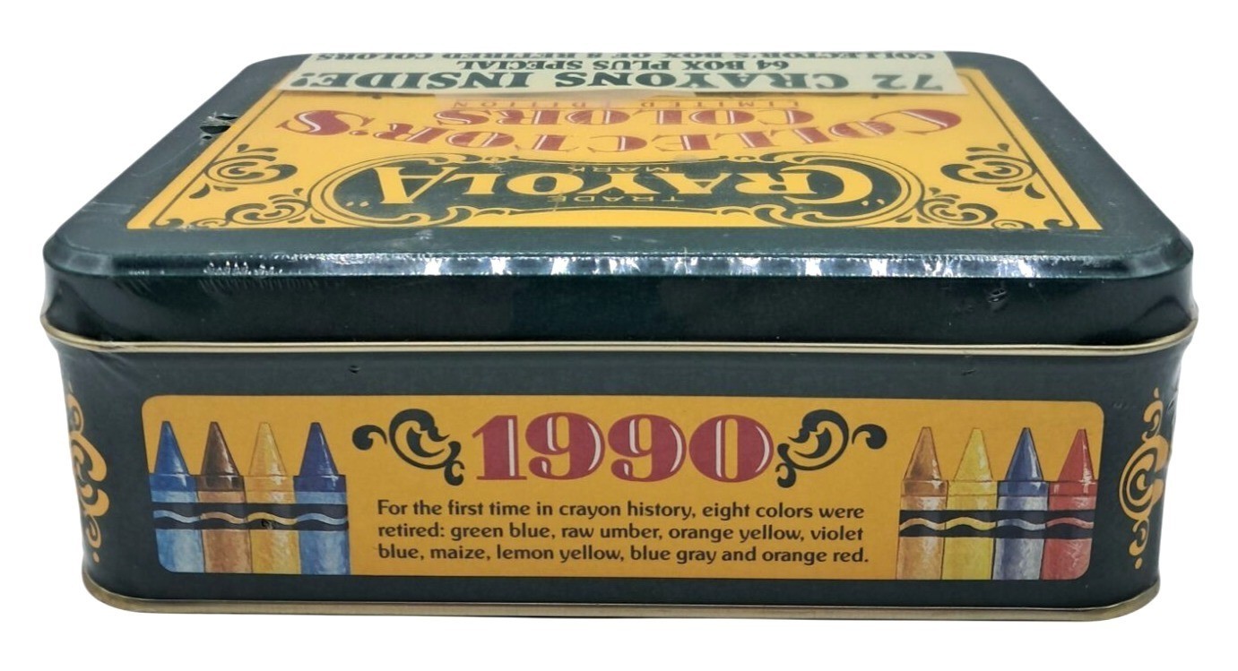 Vintage 1991 Crayola Collectors Colors Limited Edition Tin With 72 Crayons