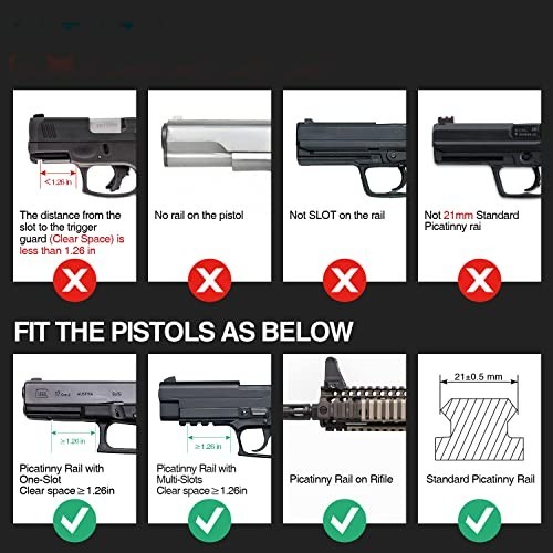 Low Profile Magnetic Rechargeable Beams for Pistols – Green Blue Red Light, Shoc