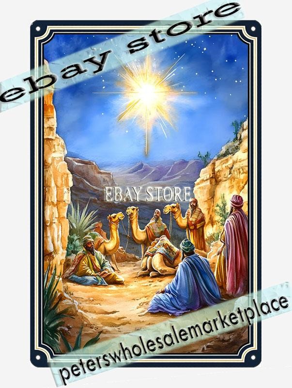Snow Hill Nativity Metal Tin Sign Vintage Christmas Scene