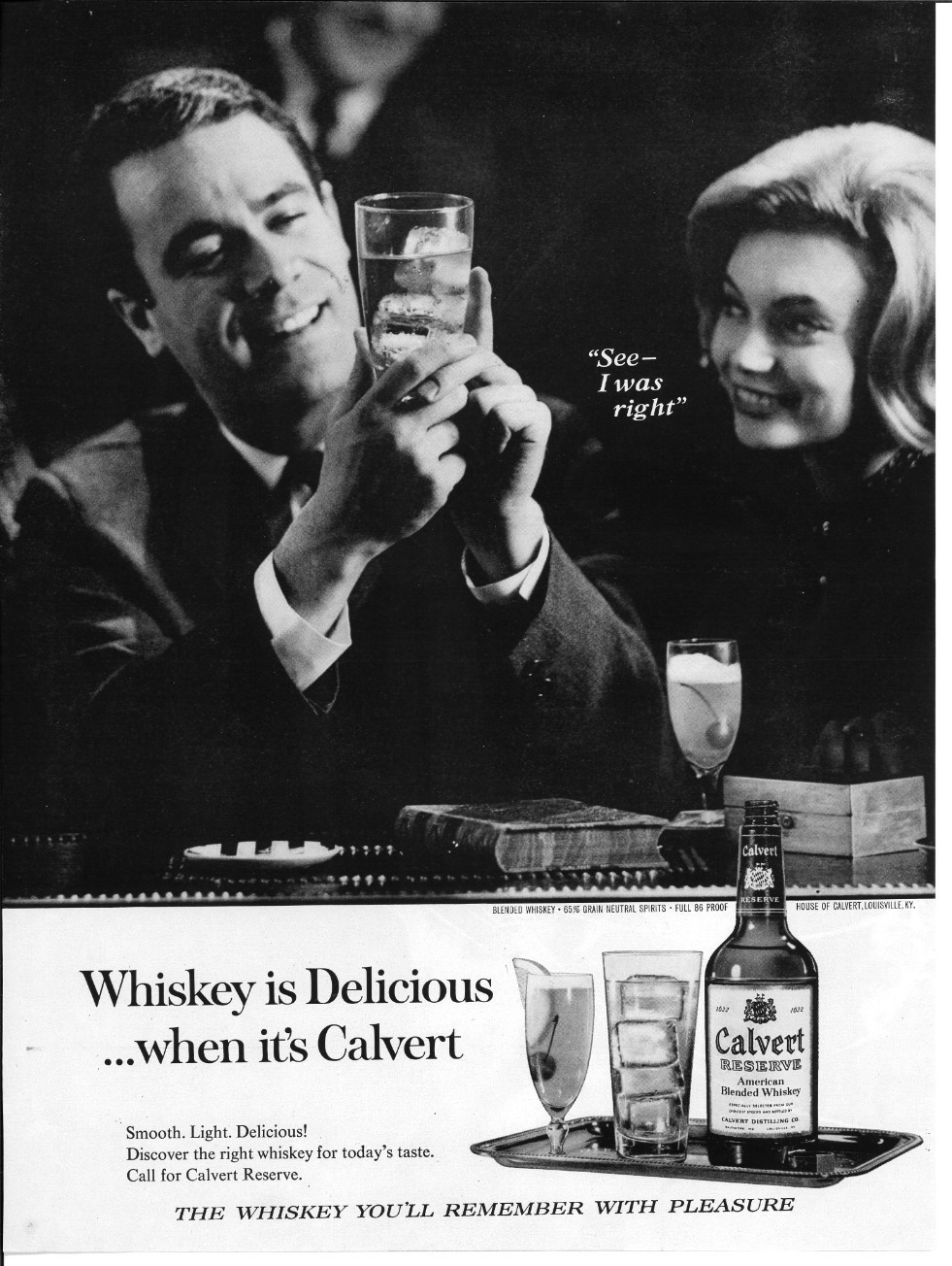 1962 CALVERT Reserve Whiskey Cocktail Date Vintage Magazine Print Advertising