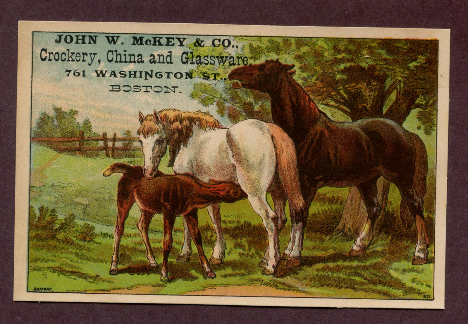 Victorian Trade Card JOHN W McKEY & CO CROCKERY CHINA GLASSWARE BOSTON