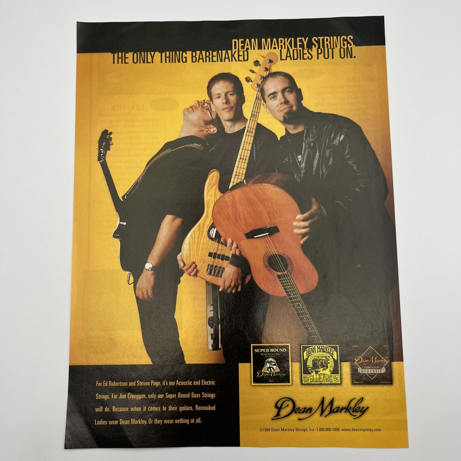 Barenaked Ladies Dean Markley Guitar Strings 1999 Vintage Print Ad 8″x10.75″