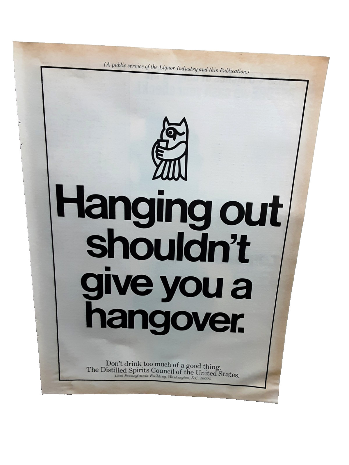 1982 Hangover PSA Distilled Spirits Council Vintage Print Ad