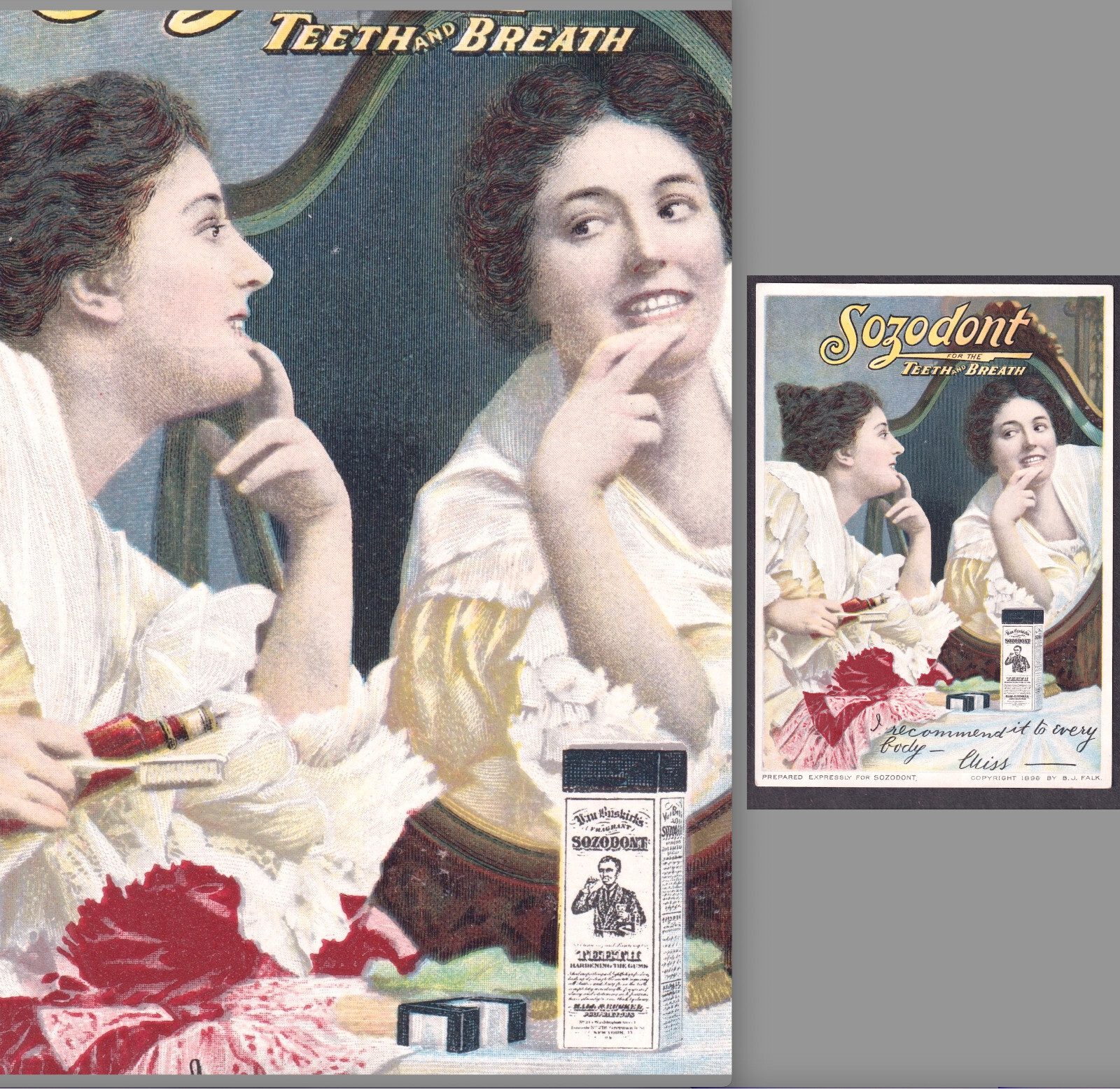 Boudoir 1896 Benjamin J Falk photo Pretty Victorian Model Toothbrush Teeth Card