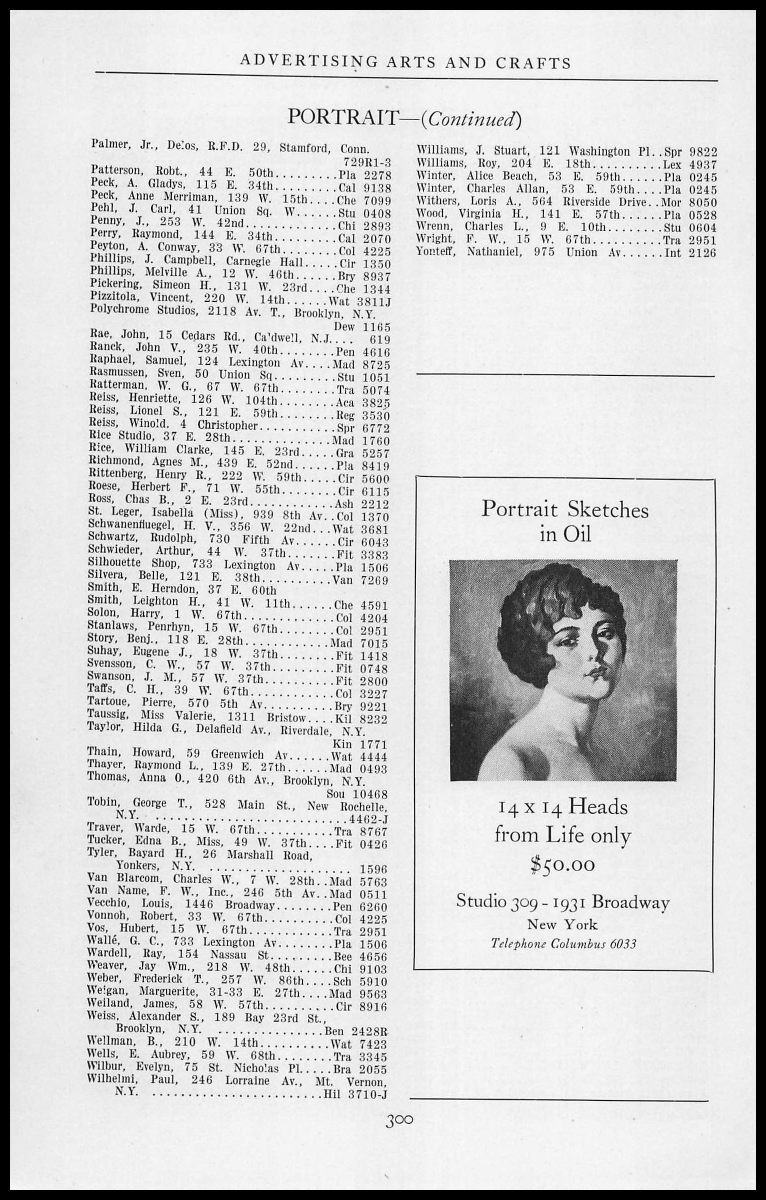 1924 New York Portrait Sketches In Oil $50 Heads From Life Only Art Print Ad