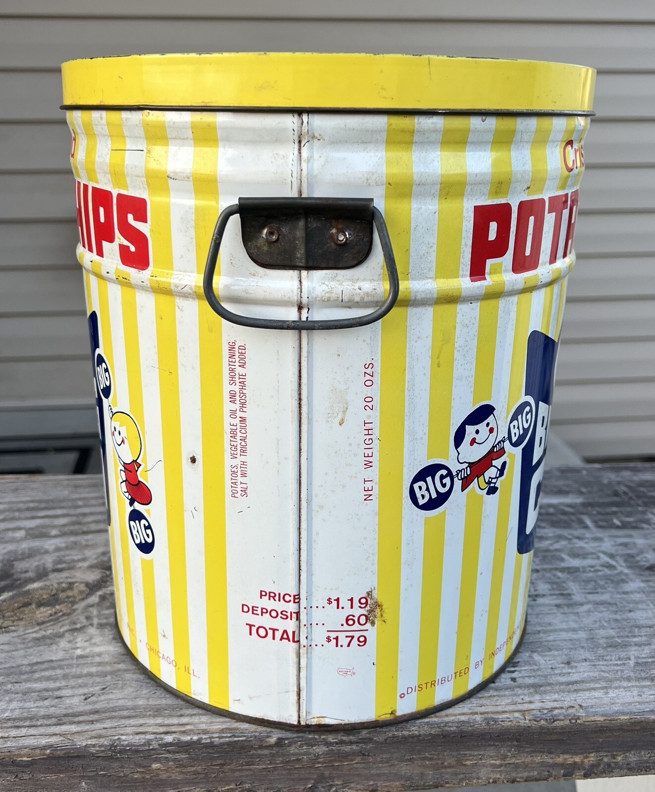 Vintage Large IGA BIG-BIG CAN Potato Chips Tin Canister w/ Handles & Lid