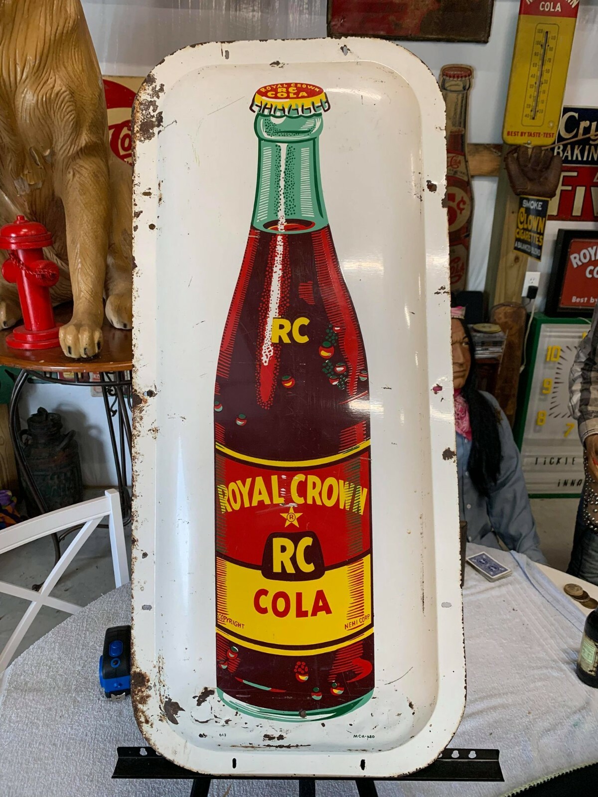 Vintage Rare Convex Style RC Royal Crown Bottle Sign 35″ x 16″