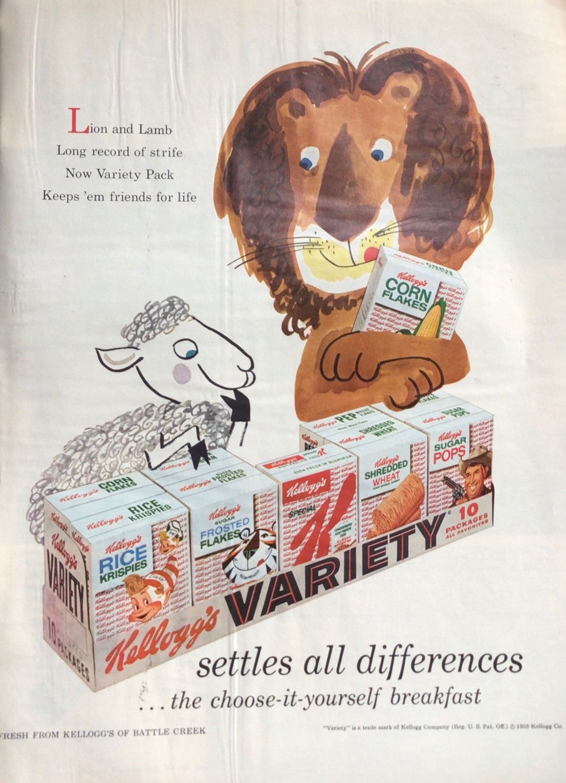 1958 Vintage Frosted Flakes Magazine Ad / Print Advertising Kellogg’s Cereal
