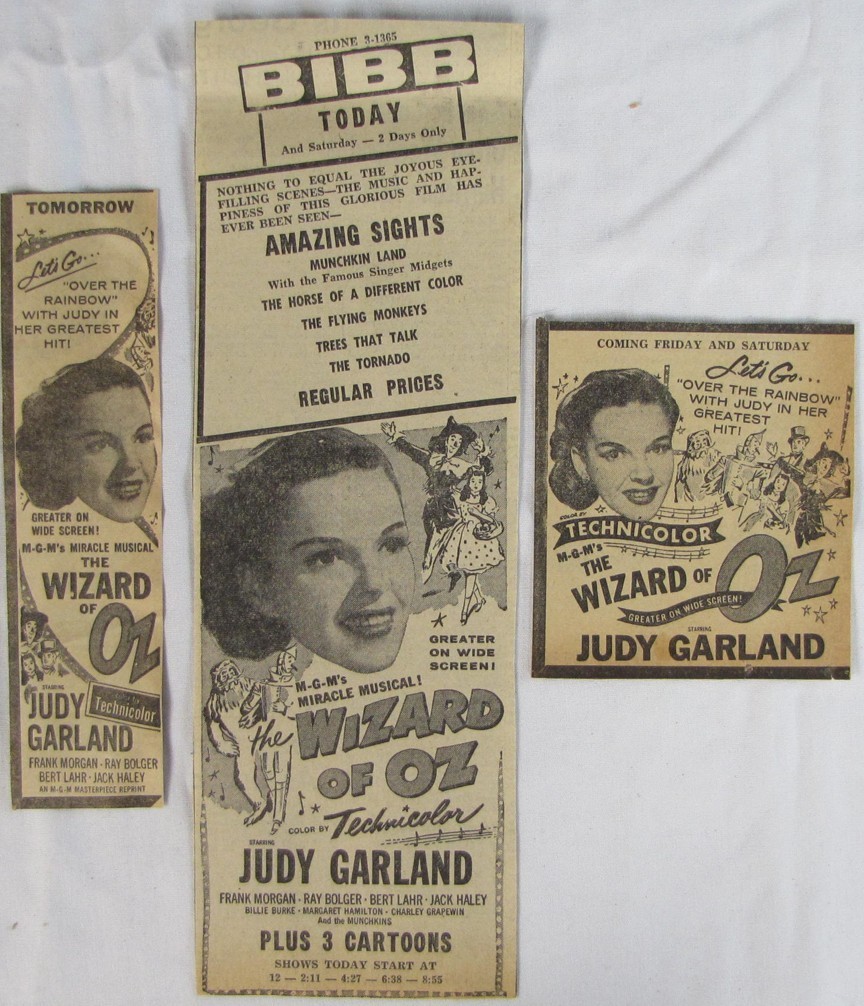 Vintage 1955 WIZARD OF OZ Judy Garland Movie Newspaper Print Ads