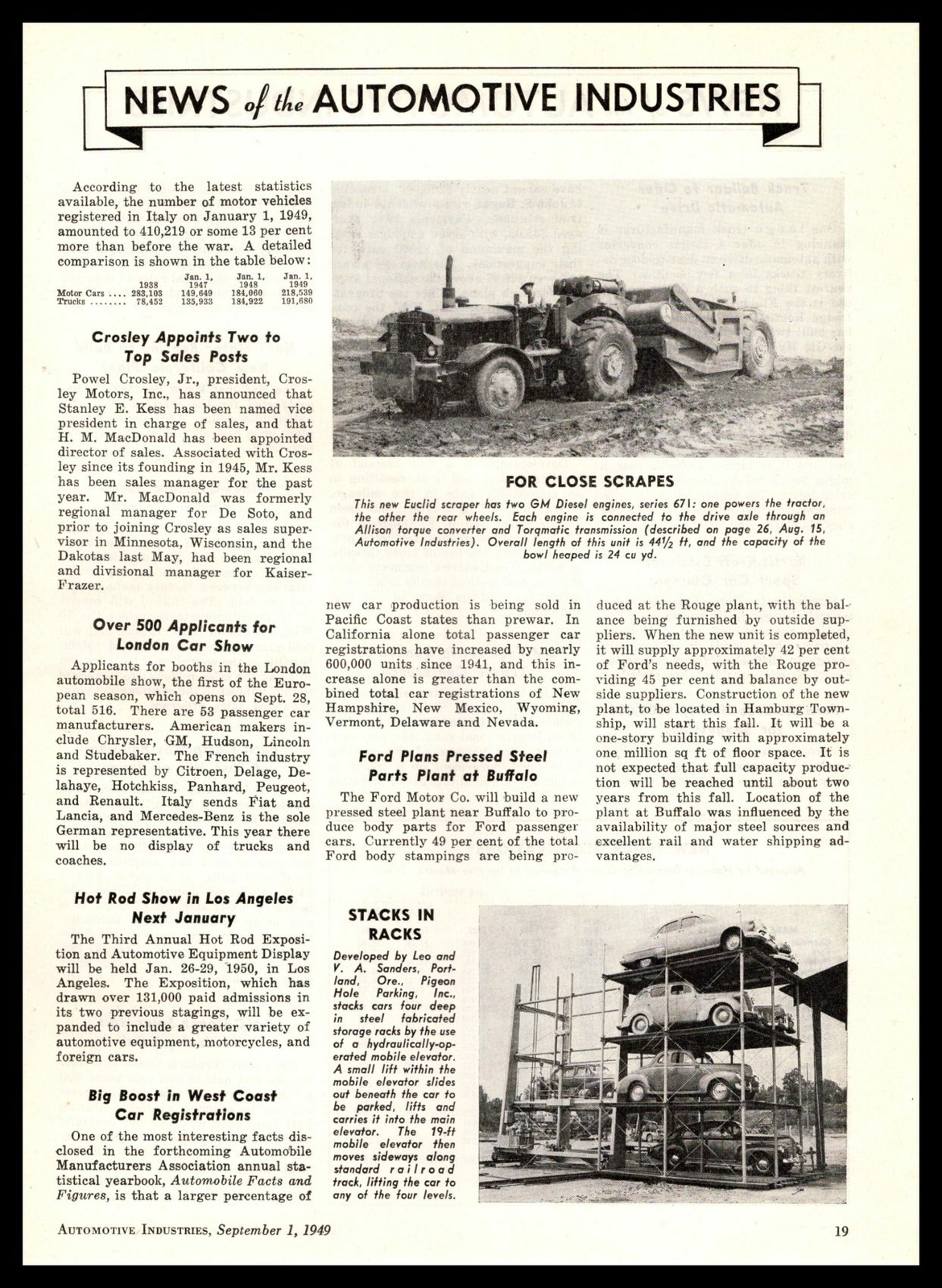 1949 Euclid Scraper Tractor With Two Series 671 GM Diesel Engines Photo Print Ad