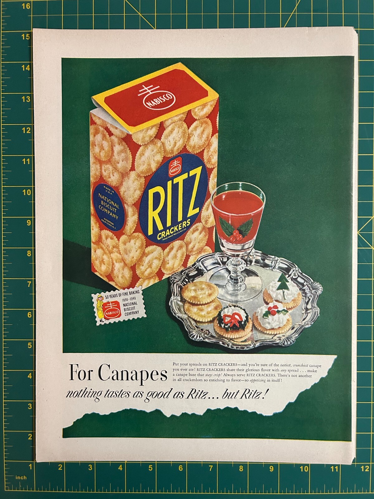 1948 Vintage Ritz Crackers Nabisco 50 Years For Canapes Print Ad O1