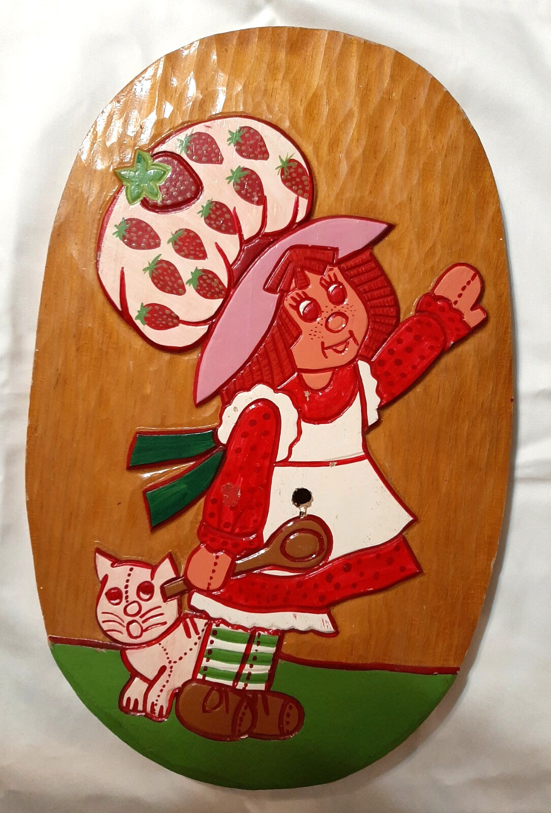 BIG Vintage Strawberry Shortcake Painted Wood – Handmade Wall Art plaque BRIGHT