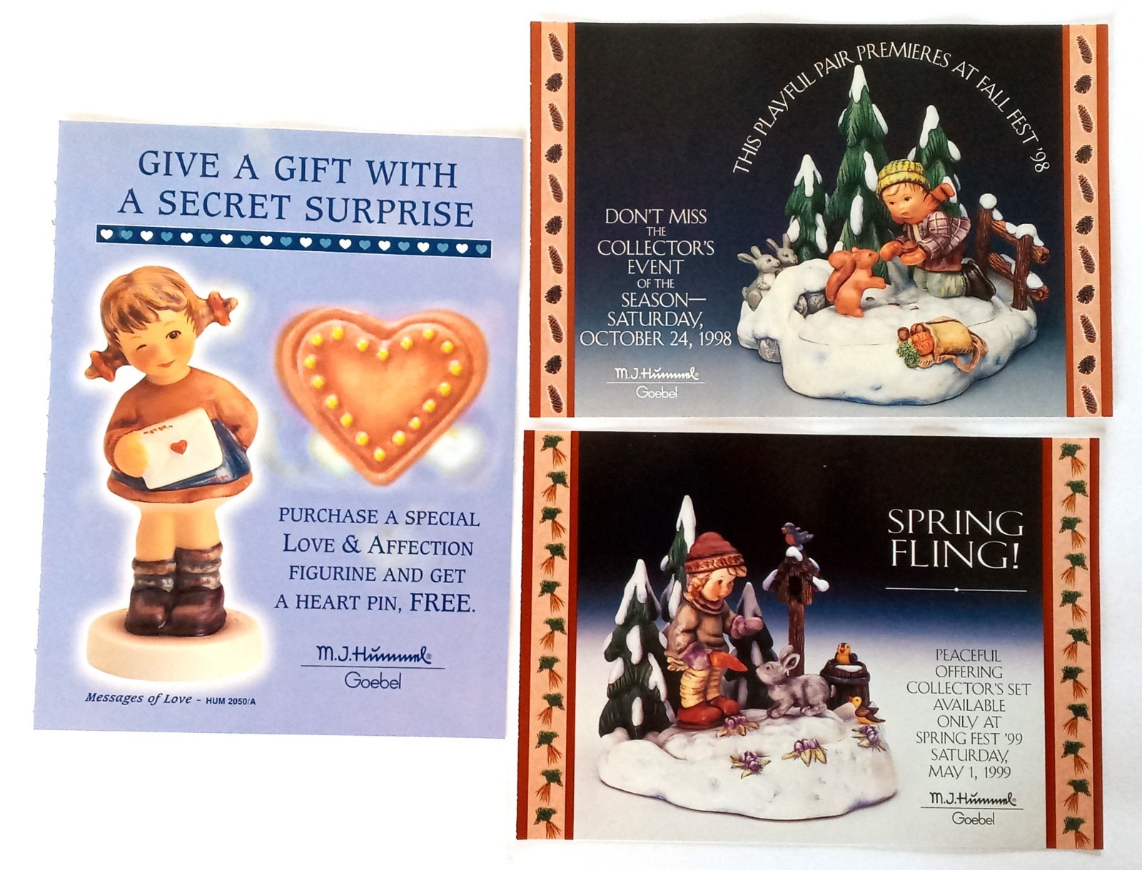 M.J. Hummel Goebel 1998 Fall Fest 1999 Spring Fling! Love & Affection Ad Cards