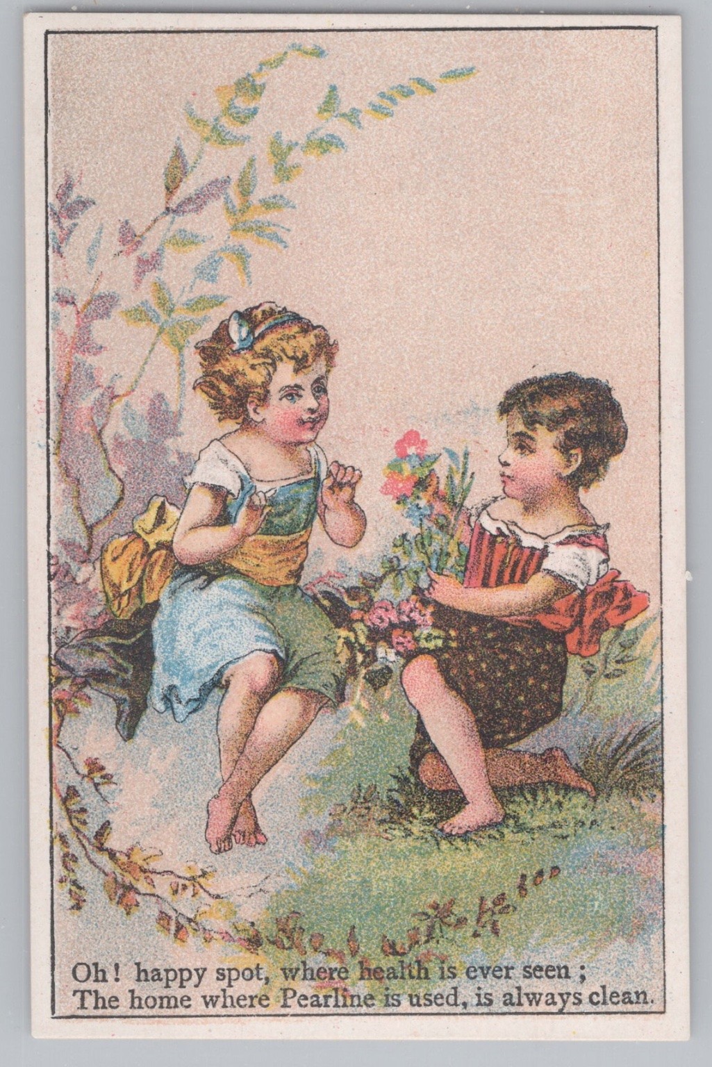 Victorian Pearline Soap Trade Card with Children Artwork and Poem