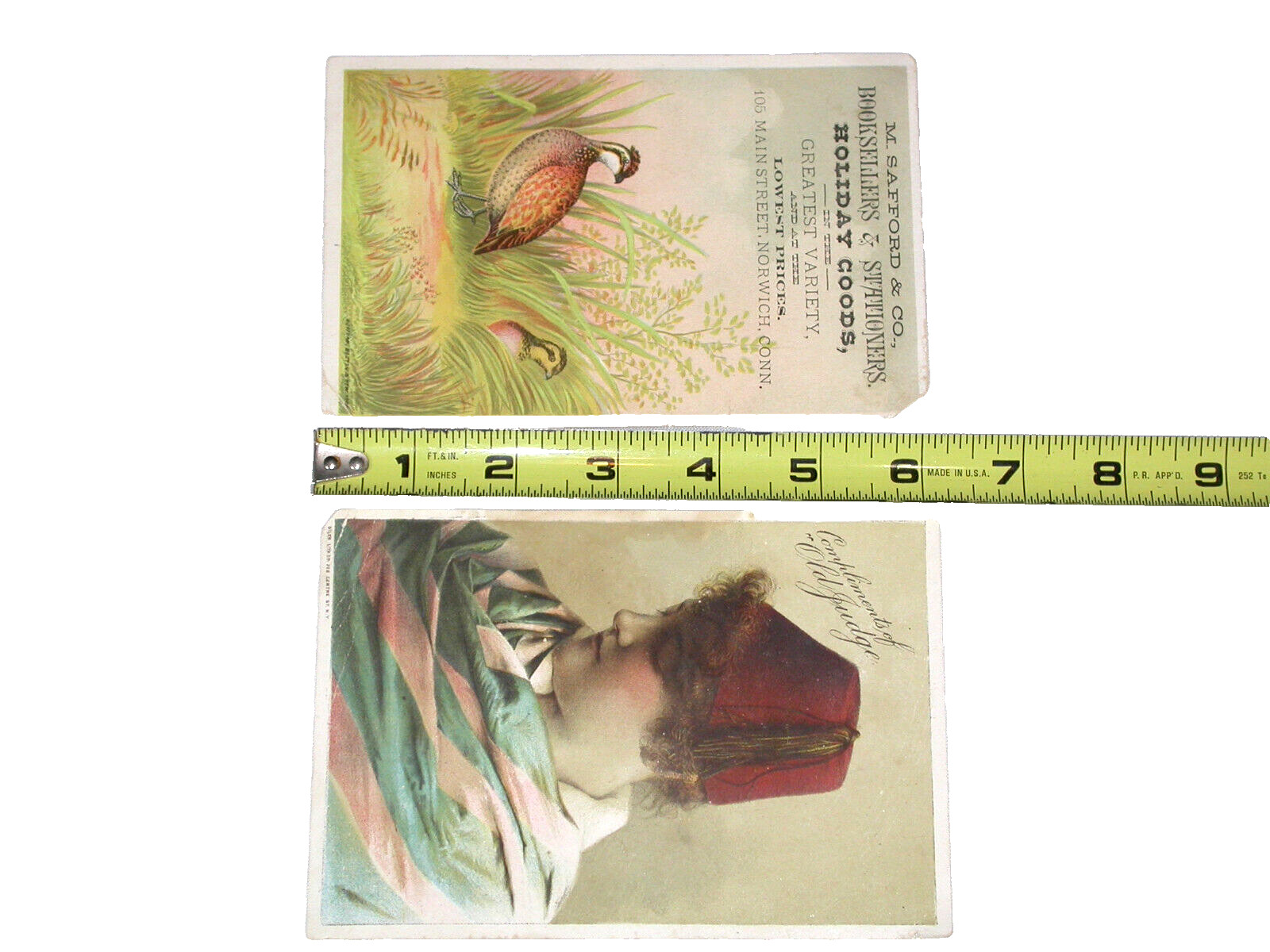 1900s Trade Card Lot M Safford Co Old Fudge Booksellers Stationers Holiday Goods