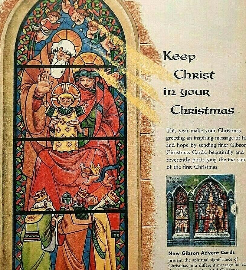 1955 GIBSON Christmas Cards Vintage Print Ad Keep Christ in Your Christmas