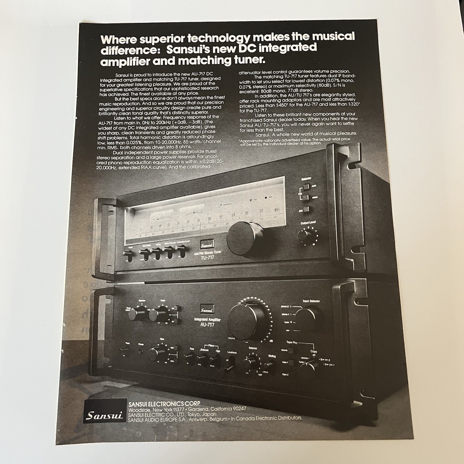 1978 Sansui TU-717 AM FM Tuner AU-717 DC Amplifier Print Ad Original Tokyo JP