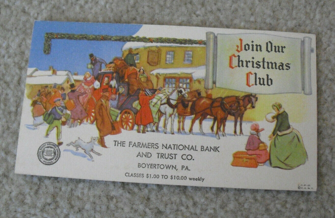 Vintage 1920s Advertising Ink Blotter Christmas Club Farmers National Trust Bank