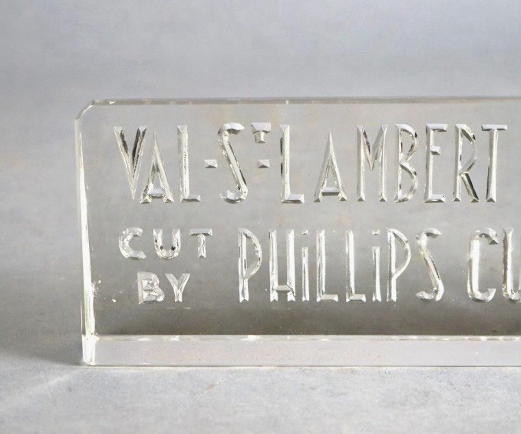 Antique Retail Val-St. Lambert Glass Cut By Phillips Sign Ca 1900