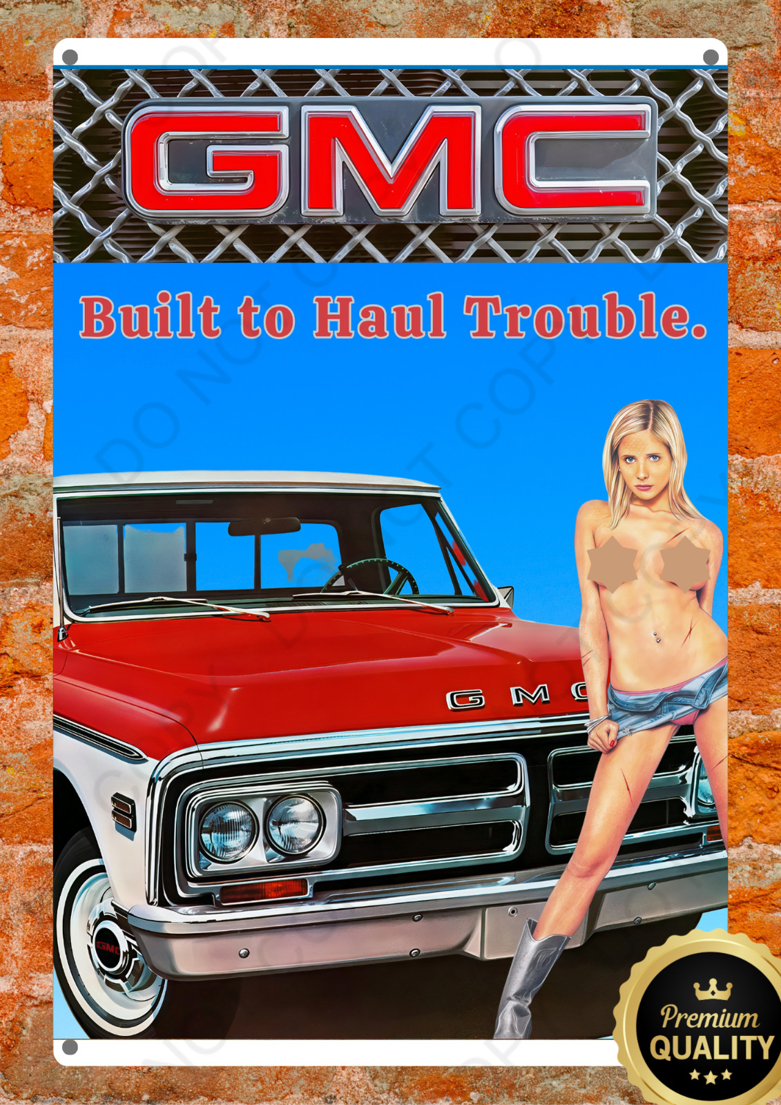GMC 1972 Pickup Truck Metal Sign Sexy Girl Vintage Style Wall Decor Read Des