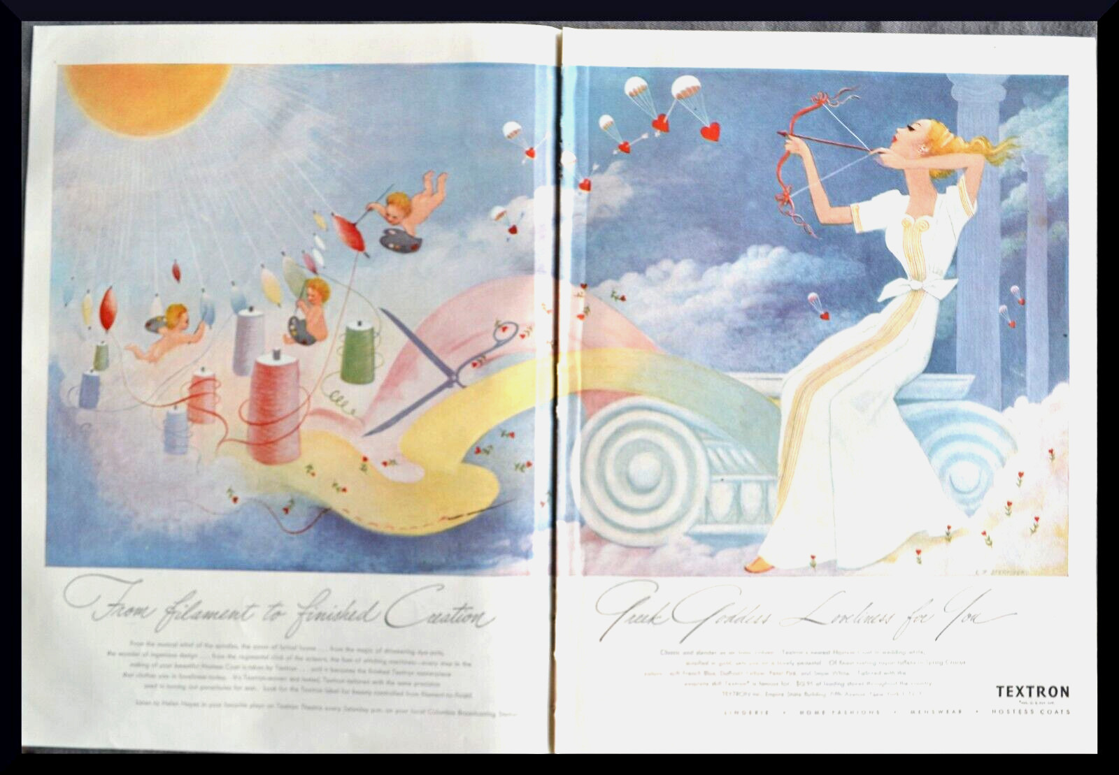 Textron Greek Goddess Loveliness CHARLOTTE STERNBERG Art 1946 Print Ad 20″ x 14″