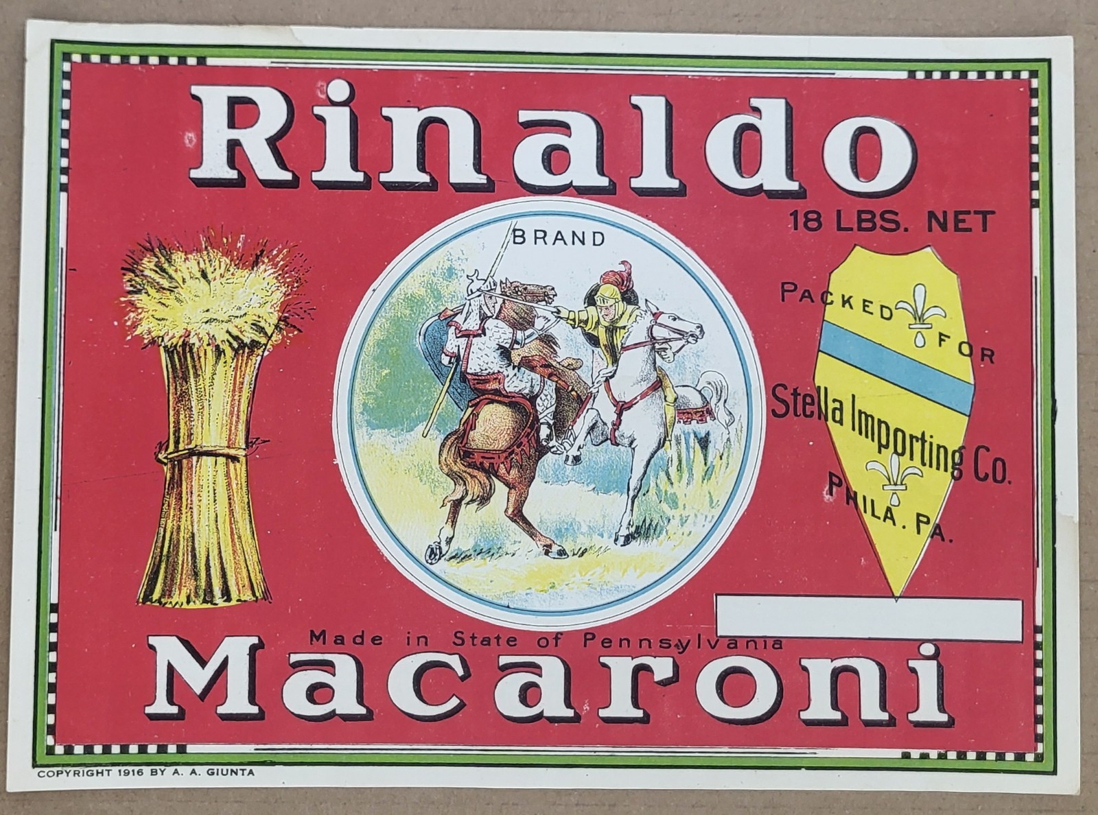 Label Crate Philadelphia PA Rinaldo Macaroni Stella Importing