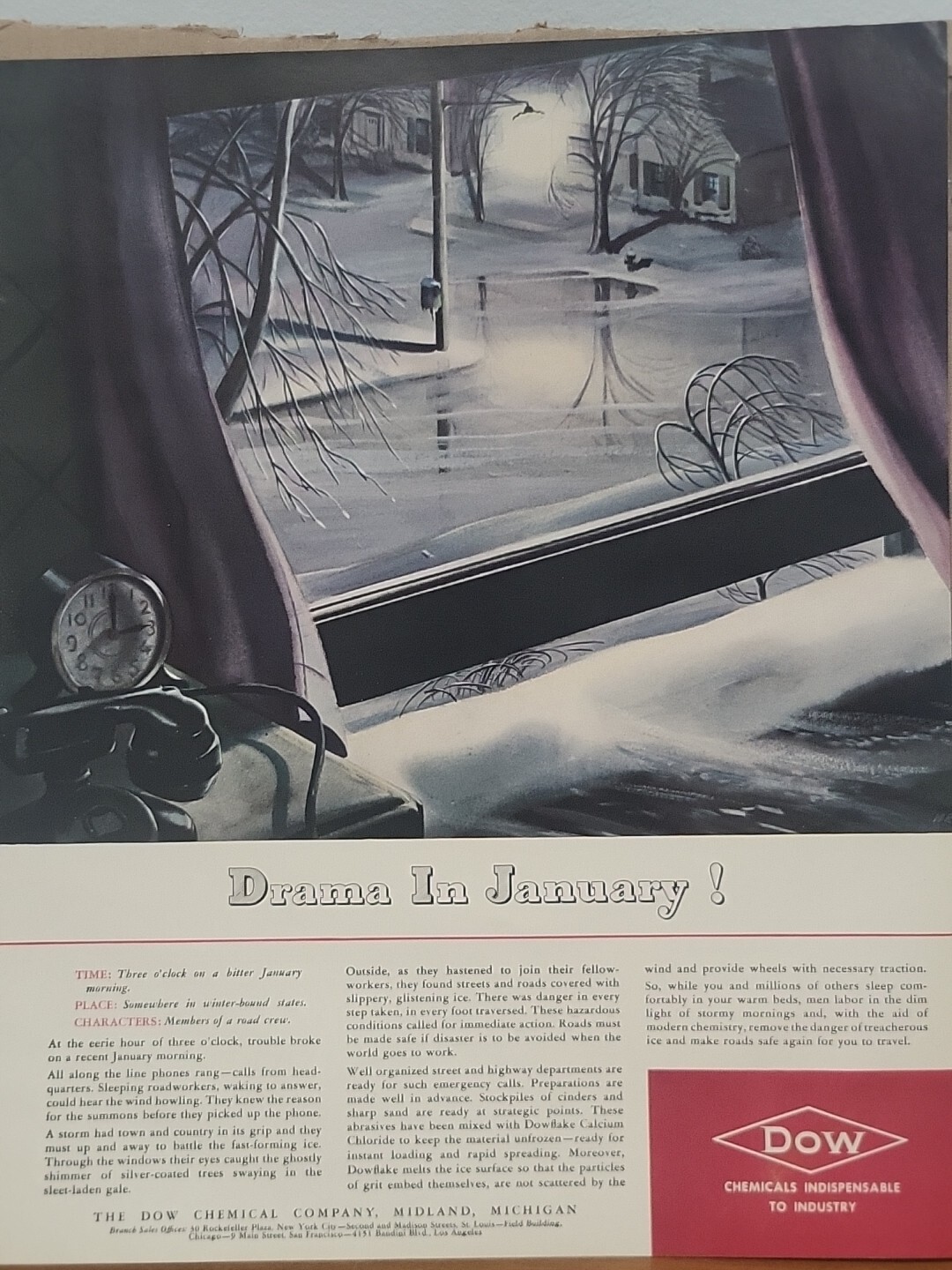 1940 Dow Chemical Company Fortune WW2 Print Ad Q1 January Ice Snow Window Winter