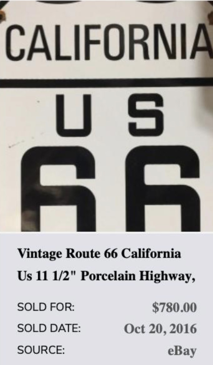 VINTAGE US ROUTE 66 CALIFORNIA U.S. 11 3/4″ PORCELAIN METAL GASOLINE OIL CA SIGN